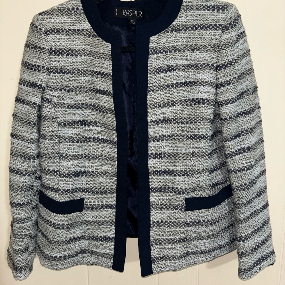 Kasper Women's Textured Striped Blazer - Navy and Gray